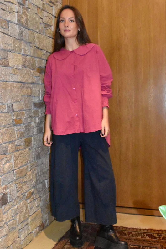 Paloma Tela Peter Pan Blouse Deep Rasberry
